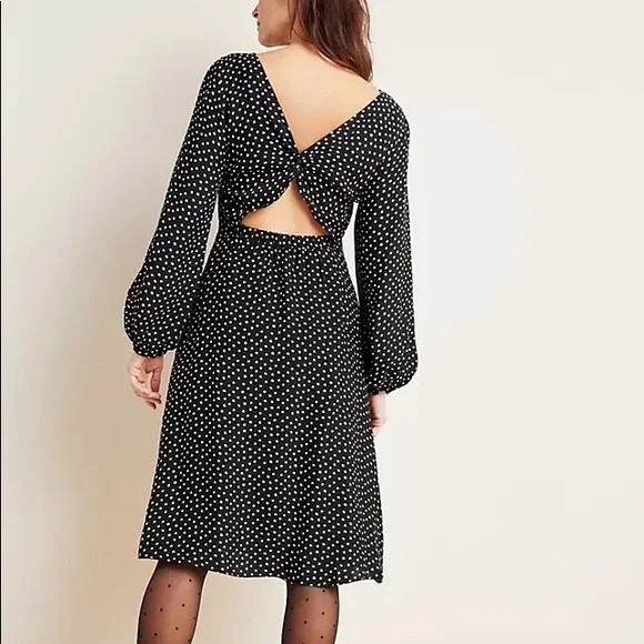 anthropologie black and white polka dot dress Maeve Anthropologie Breanna Polka Dot Dress Cream Black Size 8 High Low Midi